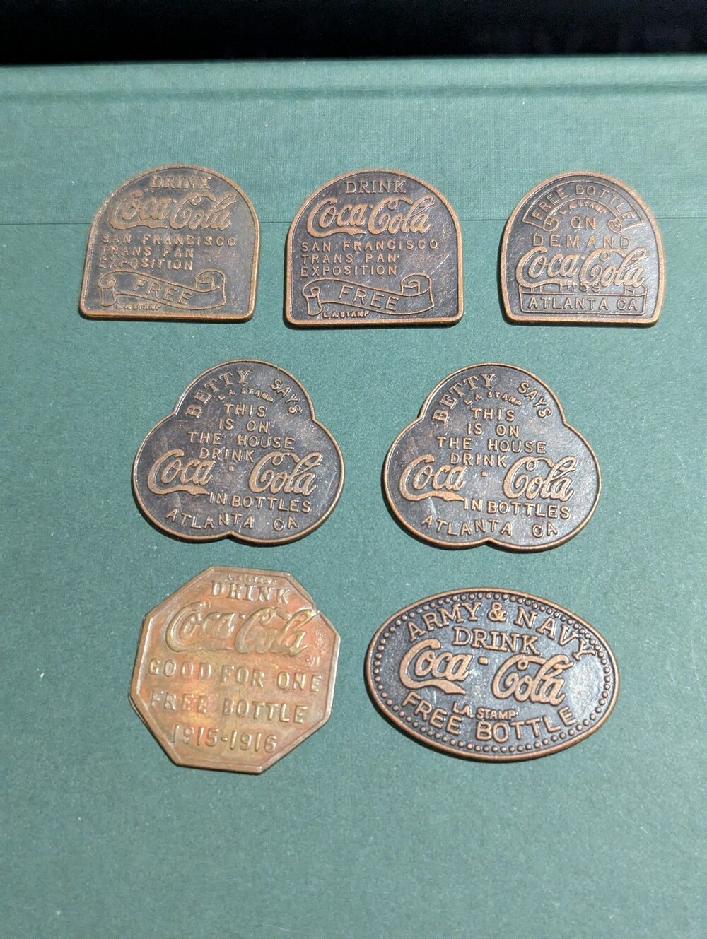 Vintage Coca-Cola Fantasy Token Lot (7 Pcs) - L.A. Stamp Replicas